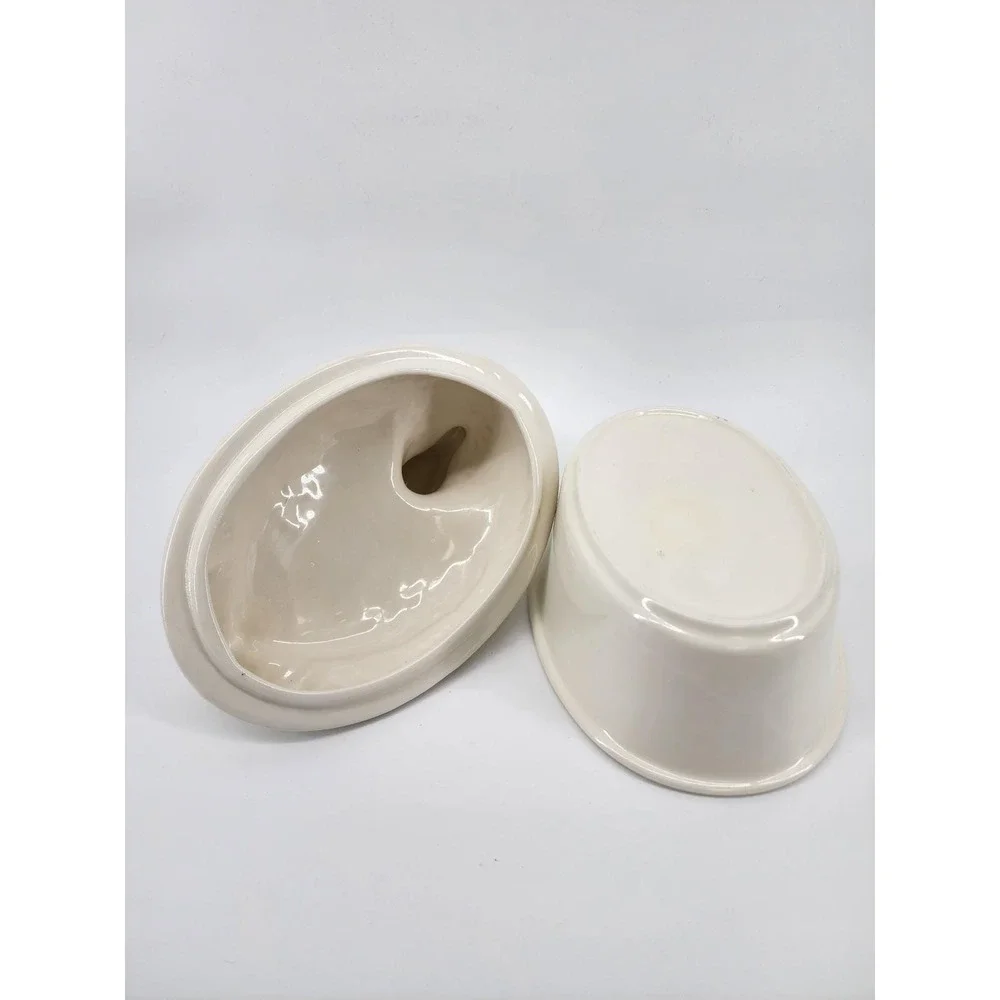 Vintage White Ceramic Serving Cookie Cassarole Dish Mallard Bird‎ Figurine Decor